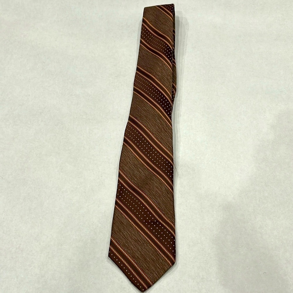 Vintage 70s Gino Pompeii made in Italy polyester brown orange stripe necktie